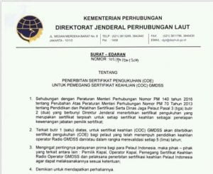 Surat Edaran Pengukuah COE - GMDSS