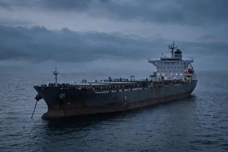 Kapal kargo berlabuh jangkar sendirian di laut — ilustrasi artikel tentang abandonment pelaut