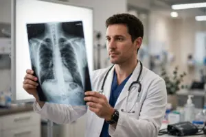 Dokter memegang hasil rontgen dada